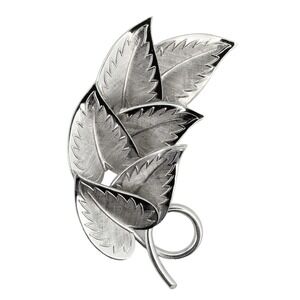 Vintage Coro Signed Silver Tone Leaves Brooch Pin Mid Century Leaf Spray 1950s